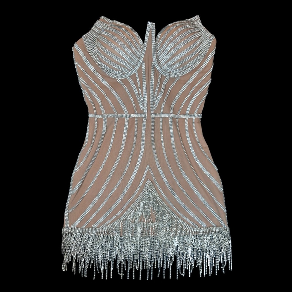 Strapless Crystal Mesh Mini Dress Trendy Dress Party Dress Glamorous Dress